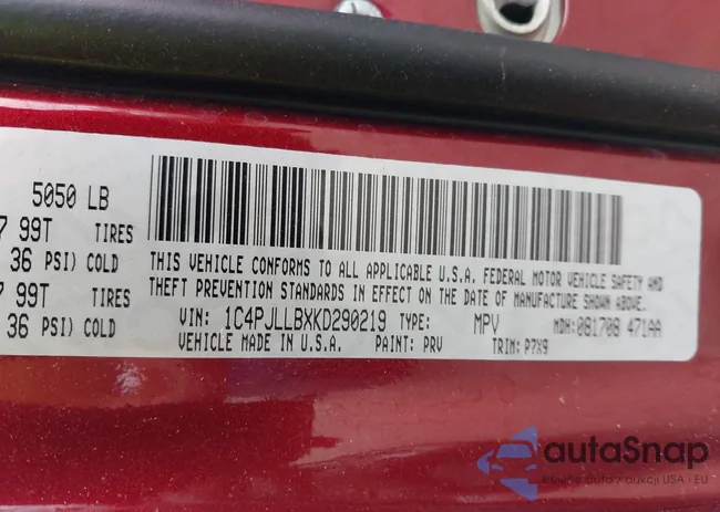 1C4PJLLBXKD290219: 42190321