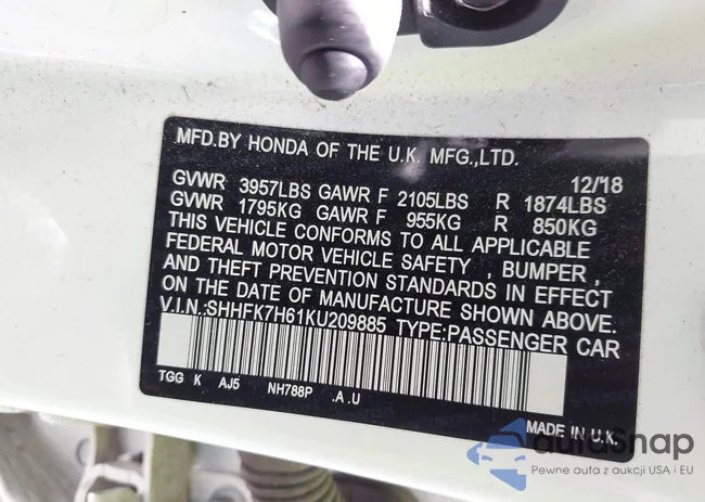 SHHFK7H61KU209885: 42191552