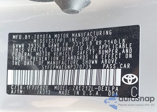 5YFEPMAE6NP370739: 42191745