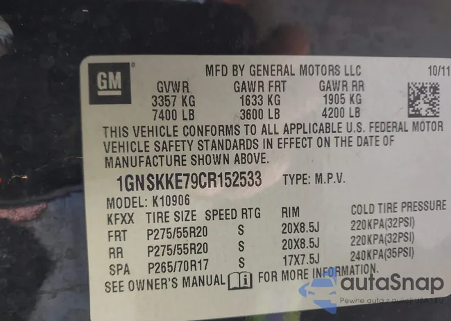 1GNSKKE79CR152533: 42191961