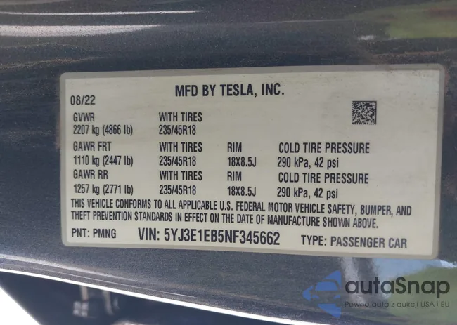 5YJ3E1EB5NF345662: 42191080