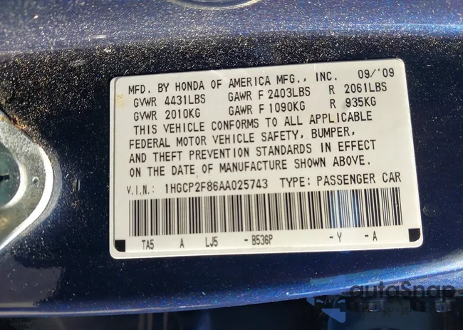 1HGCP2F86AA025743: 42191089