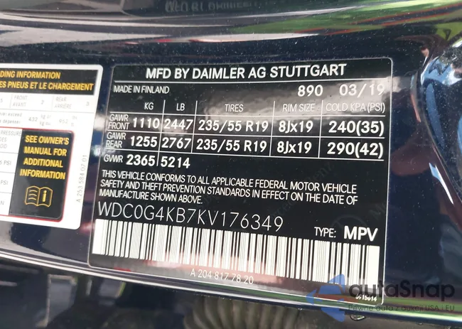 WDC0G4KB7KV176349: 42191221