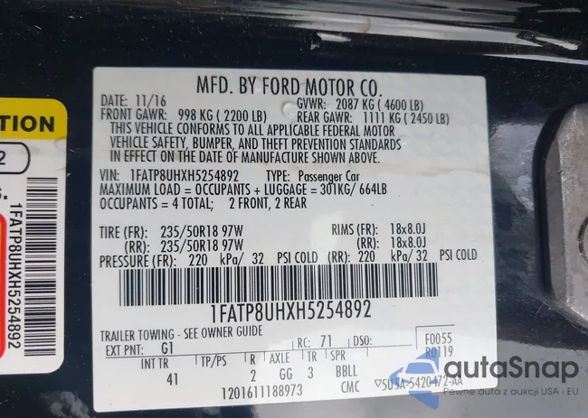 1FATP8UHXH5254892: 42191301