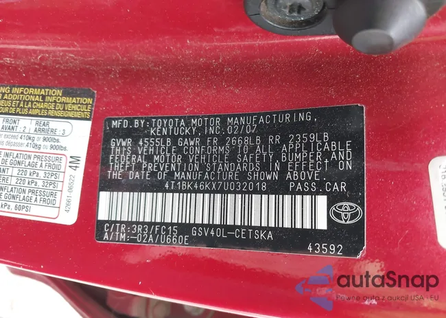 4T1BK46KX7U032018: 42191406