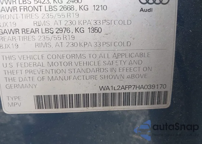 WA1L2AFP7HA039170: 42192460