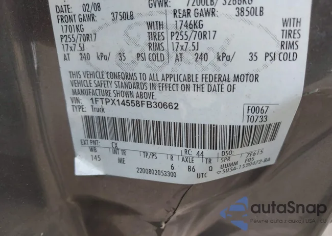 1FTPX14558FB30662: 42192502