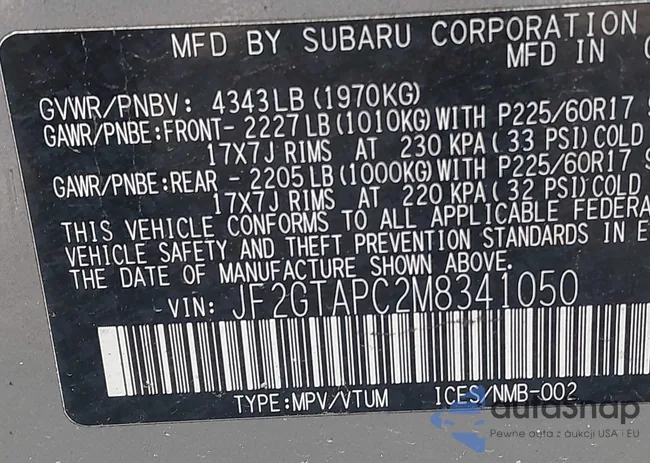 JF2GTAPC2M8341050: 42192700