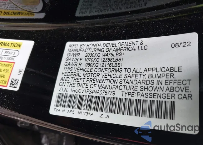 1HGCV1F34NA076779: 42192784