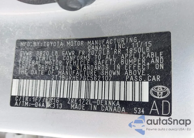 2T1BURHE7GC562107: 42192287