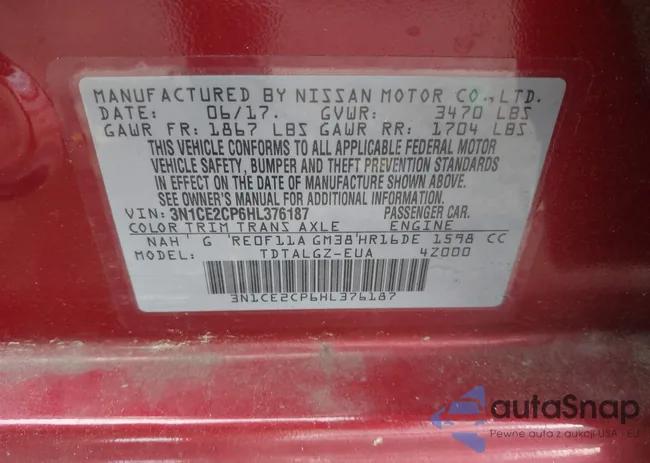 3N1CE2CP6HL376187: 42192330