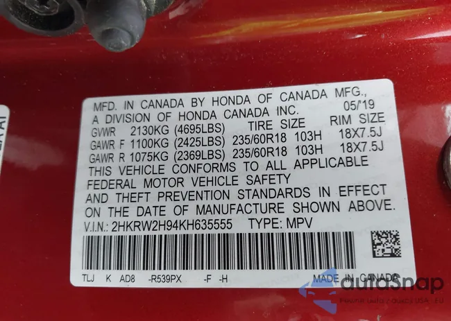 2HKRW2H94KH635555: 42192347