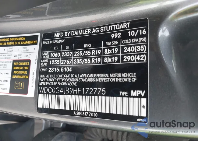 WDC0G4JB9HF172775: 42193500