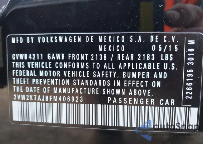 3VW2K7AJ8FM406923: 42193917