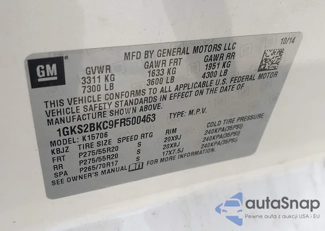 1GKS2BKC9FR500463: 42193102