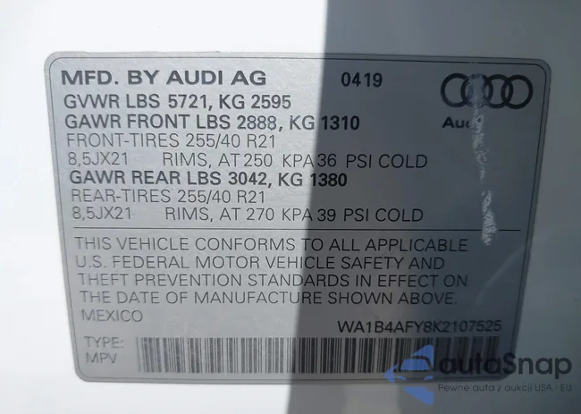 WA1B4AFY8K2107525: 42193194