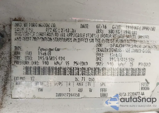 1FADP3E28GL369809: 42195722