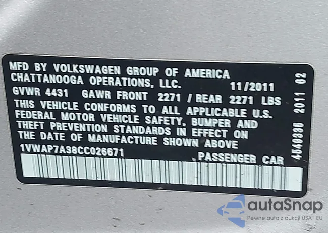 1VWAP7A38CC026671: 42196429
