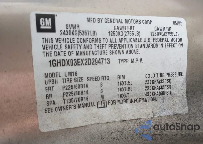 1GHDX03EX2D294713: 42196668