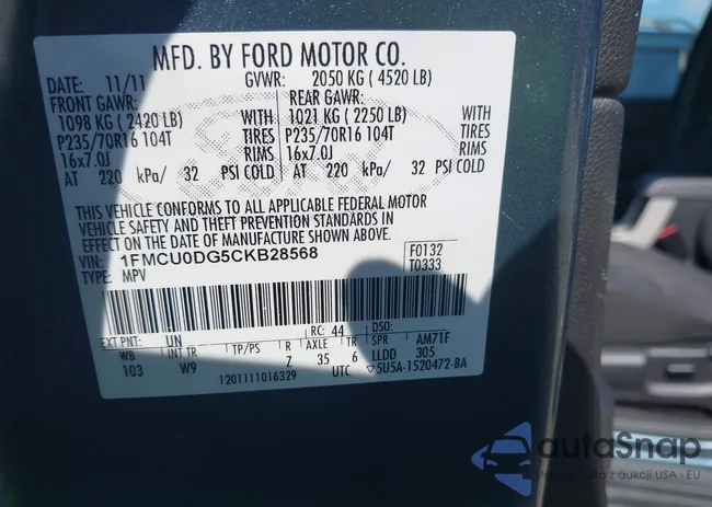 1FMCU0DG5CKB28568: 42196717