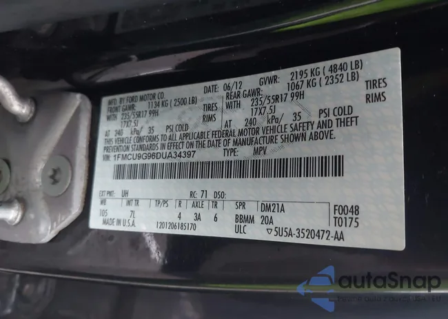 1FMCU9G96DUA34397: 42196733