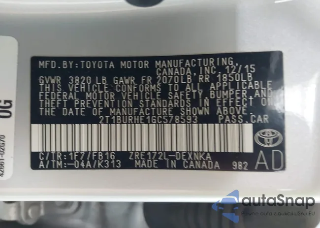 2T1BURHE1GC578593: 42196925