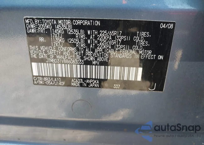 JTMBD31V886083033: 42196308