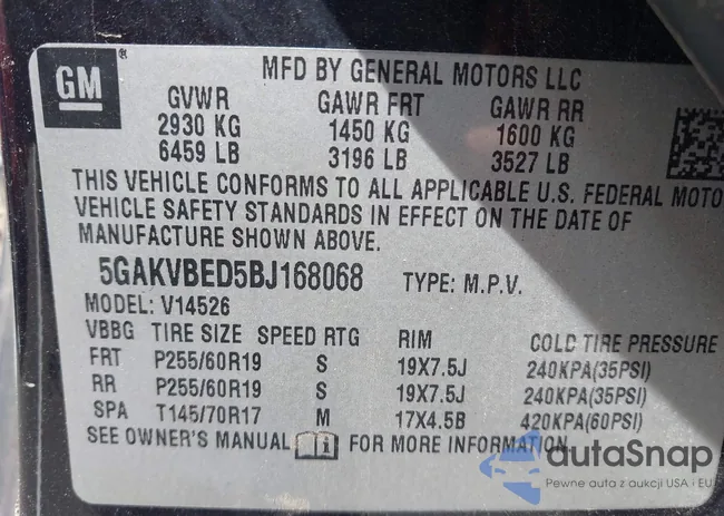 5GAKVBED5BJ168068: 42196331