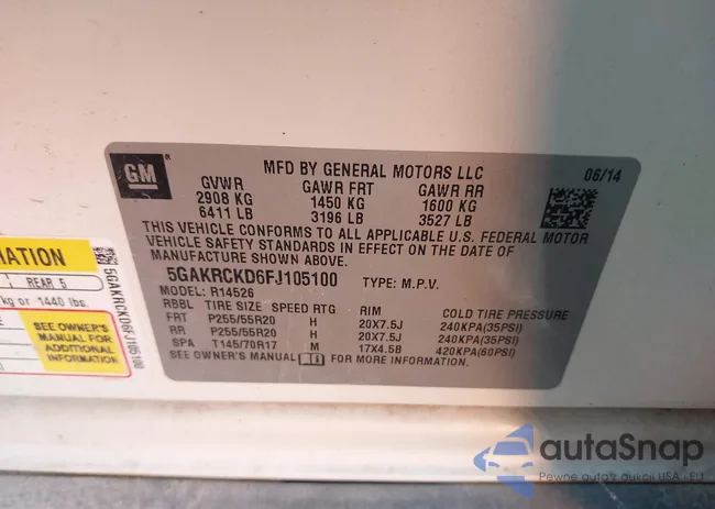 5GAKRCKD6FJ105100: 42197864