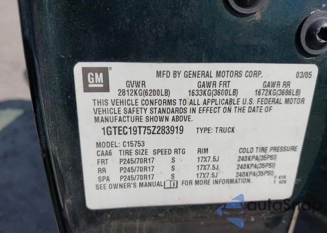 1GTEC19T75Z283919: 42197198