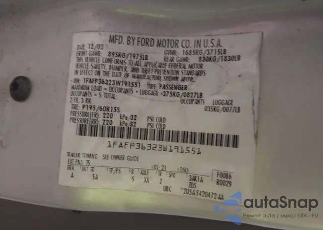 1FAFP36323W191551: 42197413