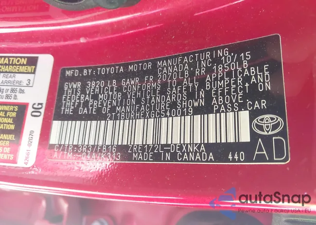 2T1BURHEXGC540019: 42198599