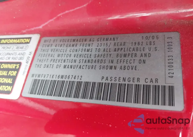 WVWFV71K16W067412: 42198640