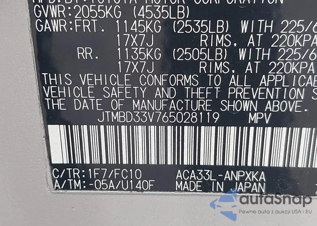 JTMBD33V765028119: 42198680