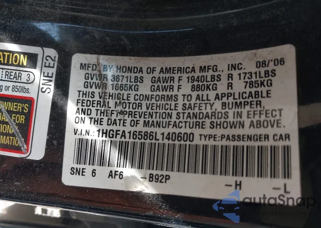 1HGFA16586L140600: 42198775