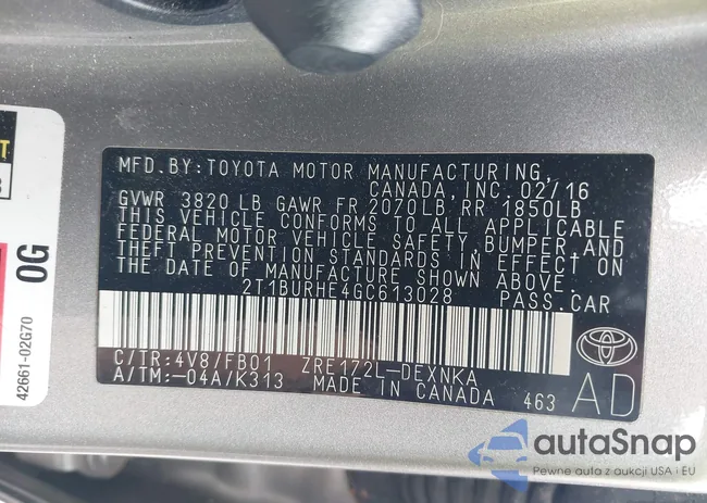 2T1BURHE4GC613028: 42199019