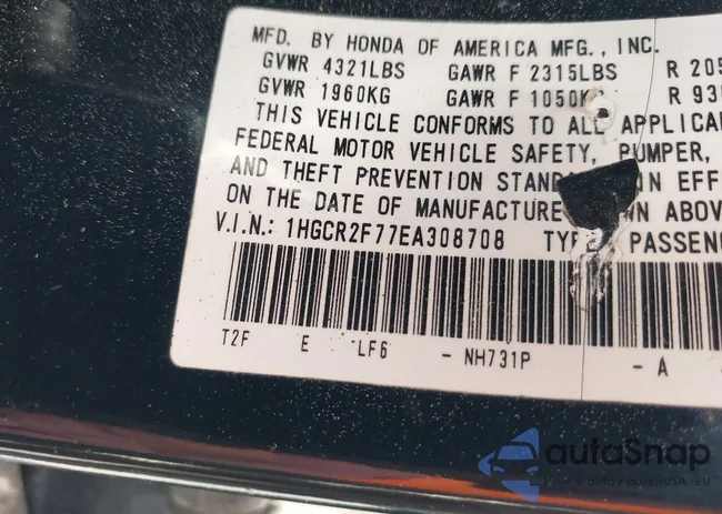 1HGCR2F77EA308708: 42198026