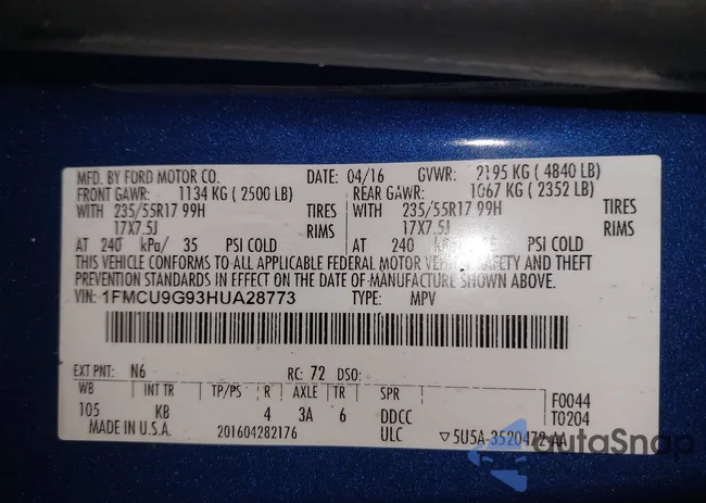 1FMCU9G93HUA28773: 42198077