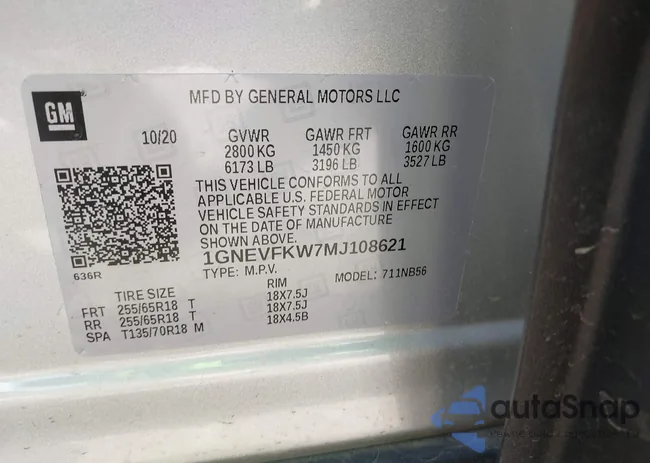 1GNEVFKW7MJ108621: 42198088