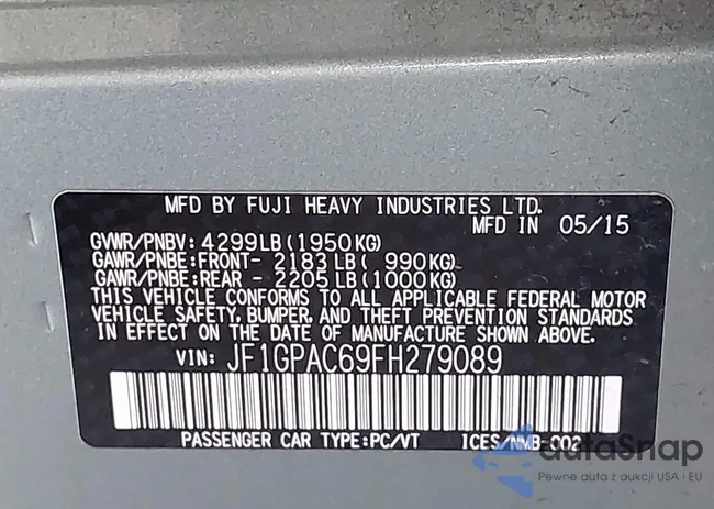 JF1GPAC69FH279089: 42198174