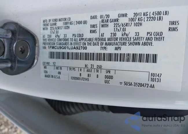 1FMCU9G61LUA92700: 42199228