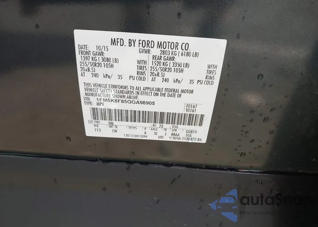 1FM5K8F85GGA98905: 42200709