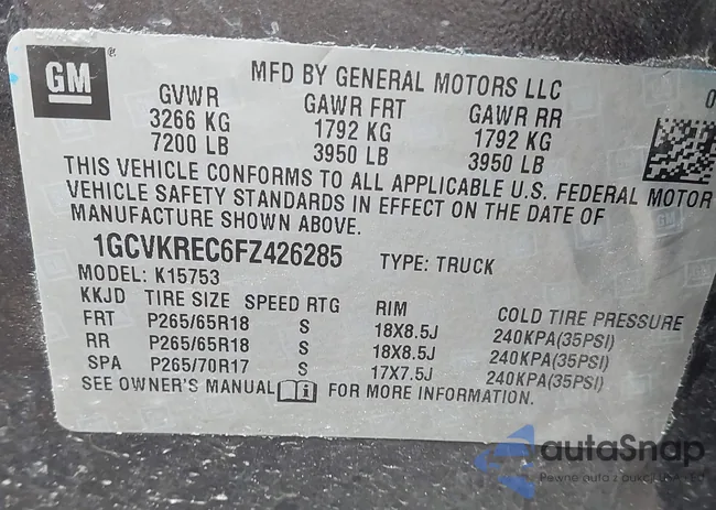 1GCVKREC6FZ426285: 42200023