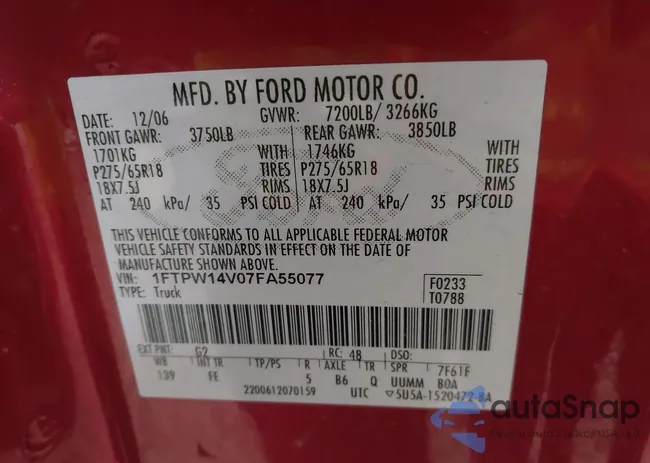 1FTPW14V07FA55077: 42200243