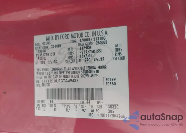 1FTYR10U13TA49437: 42201610