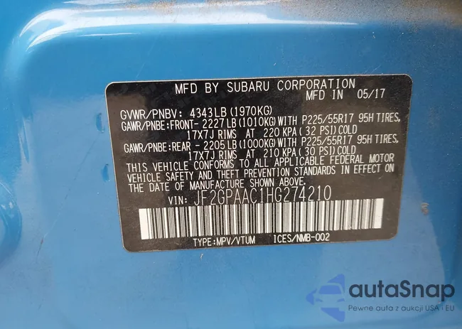 JF2GPAAC1HG274210: 42201755