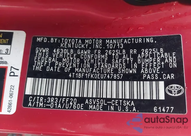 4T1BF1FK0EU747857: 42201783