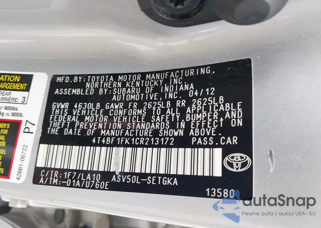 4T4BF1FK1CR213172: 42201954