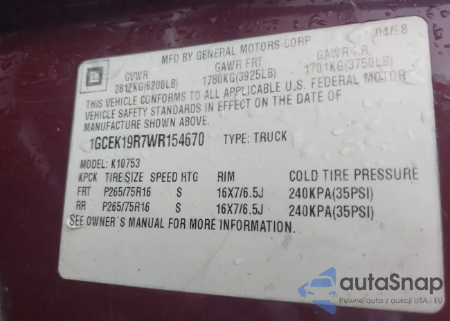 1GCEK19R7WR154670: 42201131