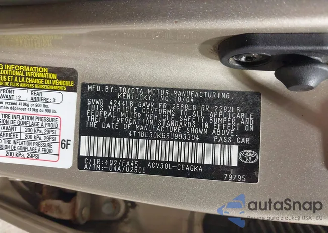 4T1BE30K65U993304: 42201219